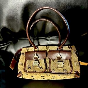 DOONEY & BOURKE Double Pocket Signature Brown Leather Doctor Handbag  Monogram